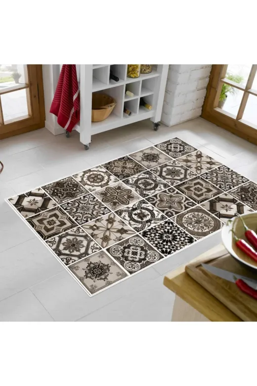 Alanur Home Mu144-K-Kahve Alanur Trend Keçe Tabanlı Mutfak Halı Mu144 Kahve
