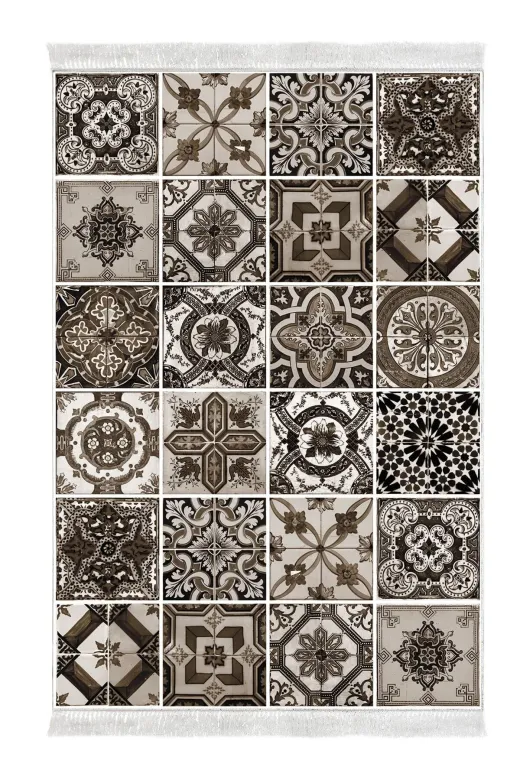 Alanur Home Mu144-Trend-Banyo Eko Trend Djt Banyo Paspası Yıkanabilir Kaymaz Taban Mu144 Patchwork Kahve