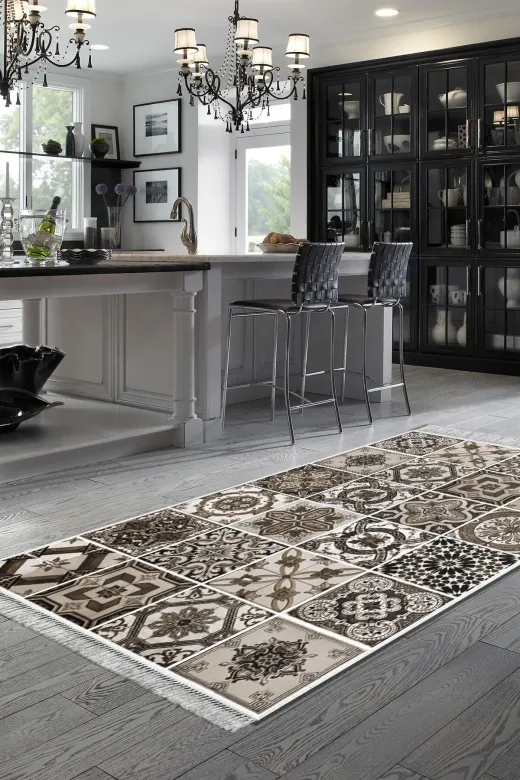 Alanur Home Mu144-Trend-Banyo Eko Trend Djt Banyo Paspası Yıkanabilir Kaymaz Taban Mu144 Patchwork Kahve