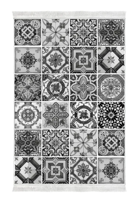 Alanur Home Mu144-Trend-Banyo Eko Trend Djt Banyo Paspası Yıkanabilir Kaymaz Taban Mu144 Patchwork Gri