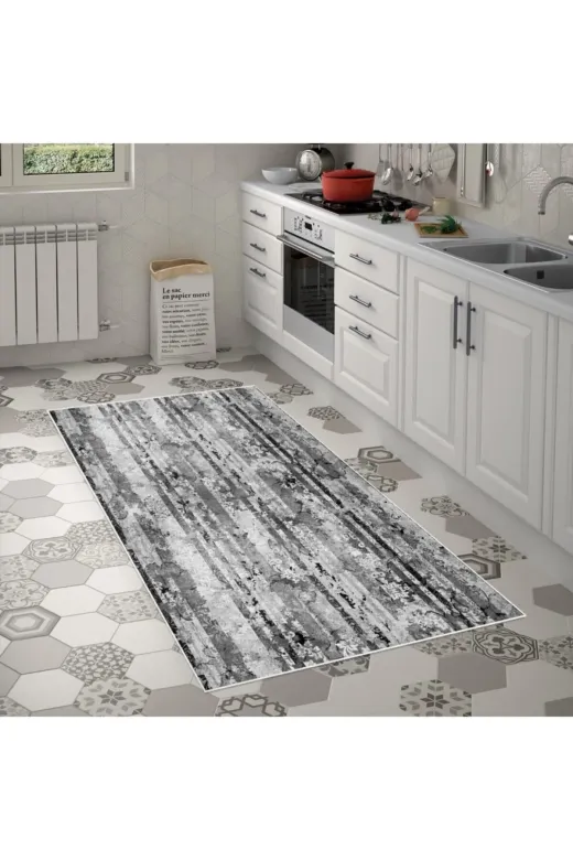 Alanur Home Mu147-K-Gri Alanur Trend Keçe Tabanlı Mutfak Halı Mu147 Gri