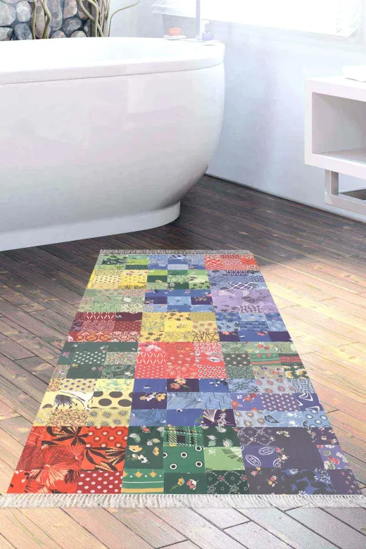 Alanur Home Mu148-Trend-Banyo Eko Trend Djt Banyo Paspası Yıkanabilir Kaymaz Taban Mu148 Patchwork Renkli