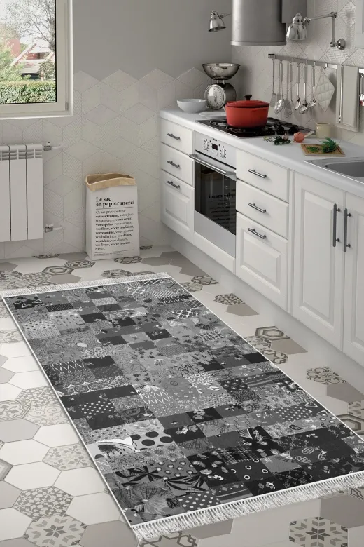 Alanur Home Mu148-Trend-Banyo Eko Trend Djt Banyo Paspası Yıkanabilir Kaymaz Taban Mu148 Patchwork Gri
