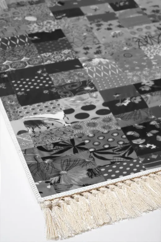 Alanur Home Mu148-Trend-Banyo Eko Trend Djt Banyo Paspası Yıkanabilir Kaymaz Taban Mu148 Patchwork Gri