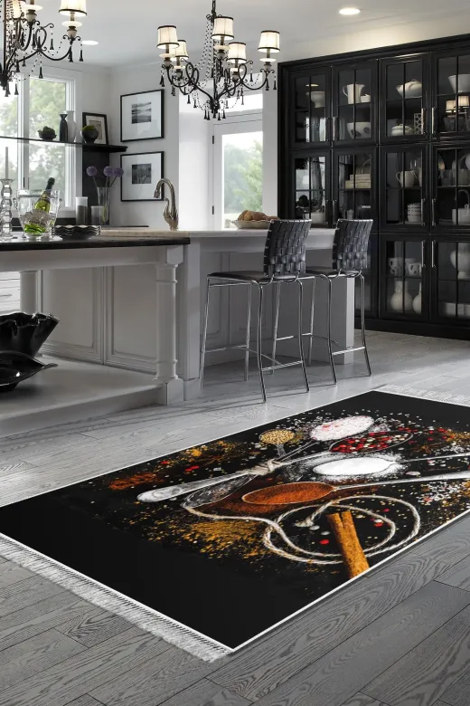 Alanur Home Mu155-Trend-Mutfak Eko Trend Djt Mutfak Halı Yıkanabilir Kaymaz Taban Mu155 Siyah