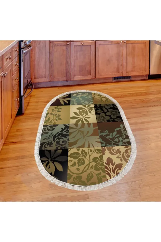 Alanur Home Mu178-K-S-Oval-Kahve Alanur Trend Keçe Tabanlı Saçaklı Oval Mutfak Halı Mu178 Kahve