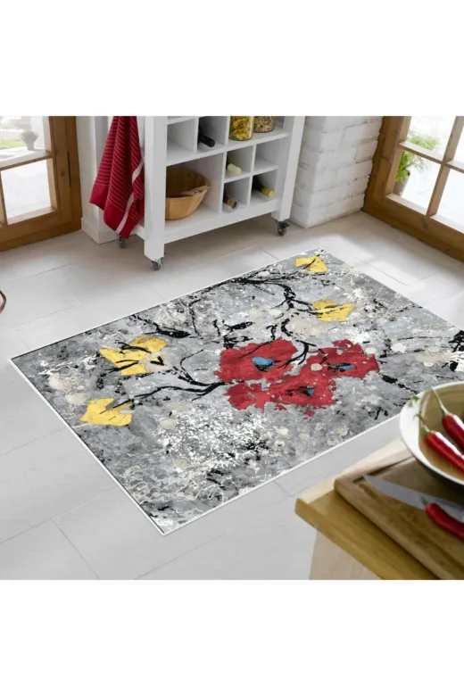 Alanur Home Mu663-K-Kırmızı Alanur Trend Keçe Tabanlı Mutfak Halı Mu663 Kırmızı