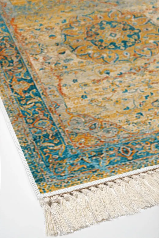 Alanur Home P1356-banyo-paspas-K-S Eko Trend Djt 3 Lü Yıkanabilir Kaymaz Taban Banyo Paspas Seti P1356 Vintage Turkuaz