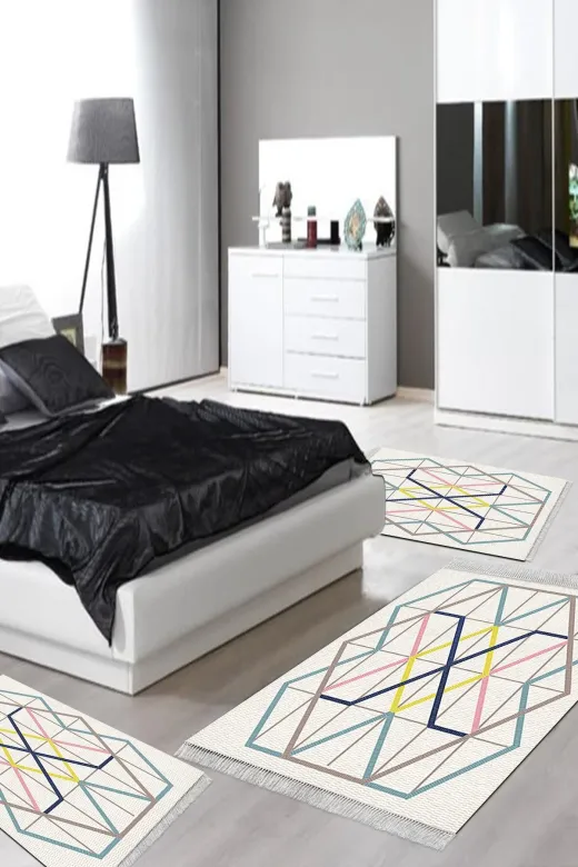 Alanur Home P1525-yatak-3-pcs-K-S Eko Trend Djt Yıkanabilir Kaymaz Taban 3 Lü Yatak Odası Takımı P1525 Modern Renkli