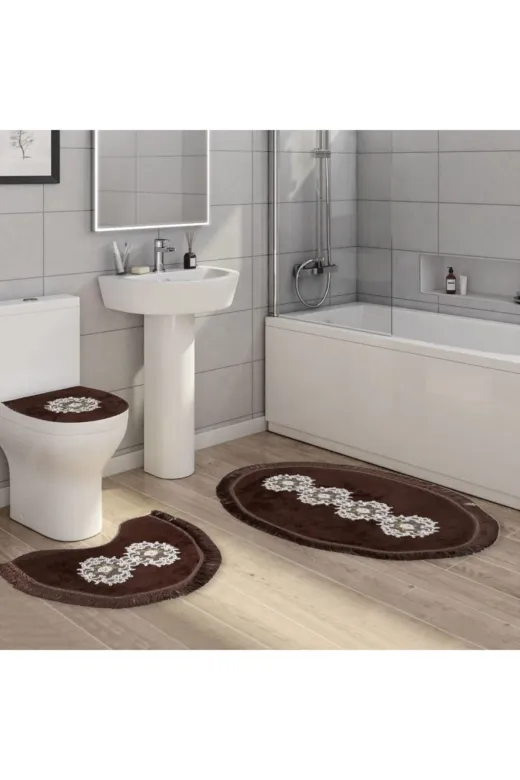 Alanur Home QUEEN017 Queen Yonca Şekilli Nakışlı 3 Lü Set Kahve