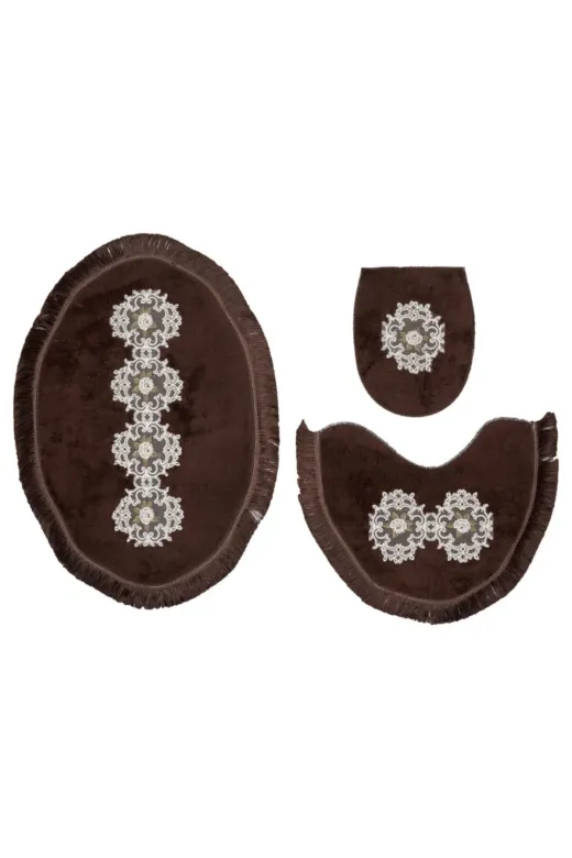 Alanur Home QUEEN017 Queen Yonca Şekilli Nakışlı 3 Lü Set Kahve