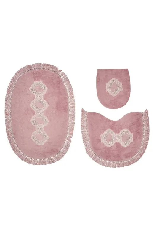 Alanur Home QUEENSO Queen Sarmaşık Oval Nakışlı 3 Lü Set Pudra