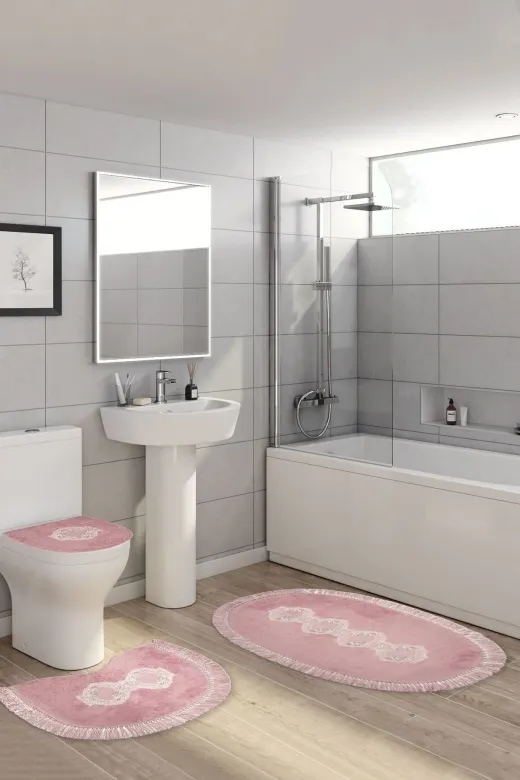Alanur Home QUEENSO Queen Sarmaşık Oval Nakışlı 3 Lü Set Pudra