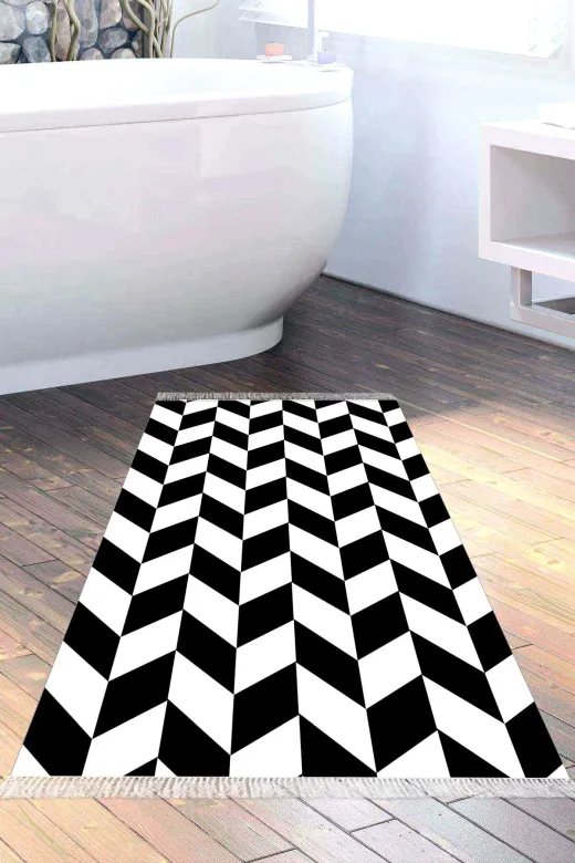 Alanur Home S5057-Trend-Banyo Eko Trend Djt Banyo Paspası Yıkanabilir Kaymaz Taban S5057 Geometrik Siyah