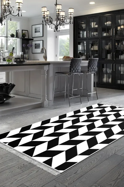 Alanur Home S5057-Trend-Banyo Eko Trend Djt Banyo Paspası Yıkanabilir Kaymaz Taban S5057 Geometrik Siyah