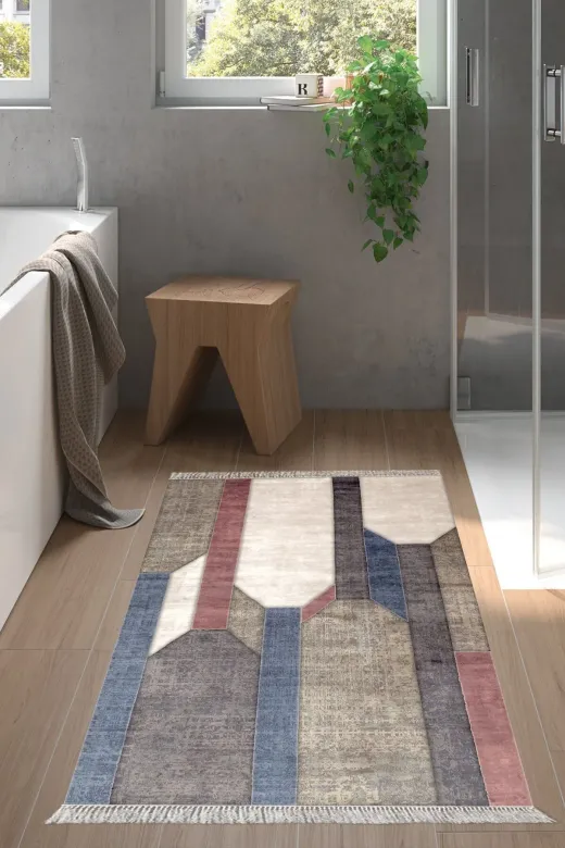 Alanur Home S6505-Trend-Banyo Eko Trend Djt Banyo Paspası Yıkanabilir Kaymaz Taban S6505 Modern Renkli