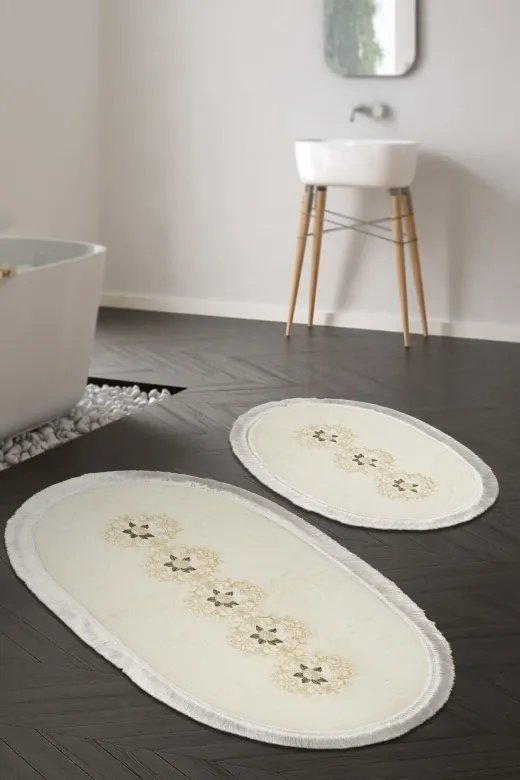 Alanur Home TYC00137423839 Eyfel Saçaklı Banyo 2'li Klozet Takımı Krem