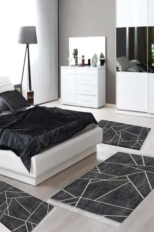 Alanur Home TYC00318623992 Eko Trend Djt Yıkanabilir Kaymaz Taban 3 Lü Yatak Odası Takımı 717 Modern Siyah