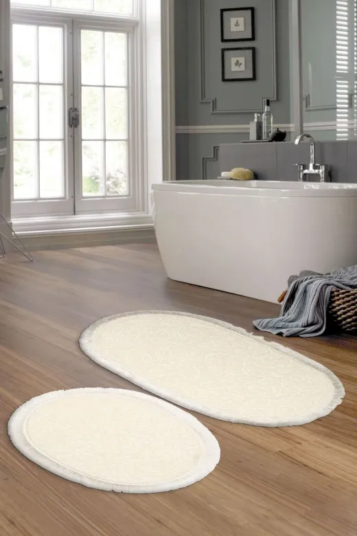 Alanur Home VİOLET Violet Gofre Saçaklı 2'li Klozet Krem