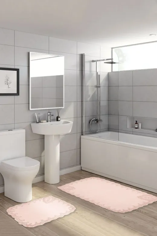 Alanur Home VİYHA15 Viyana Havlu Aplikli 2 Li Klozet Takımı Pudra