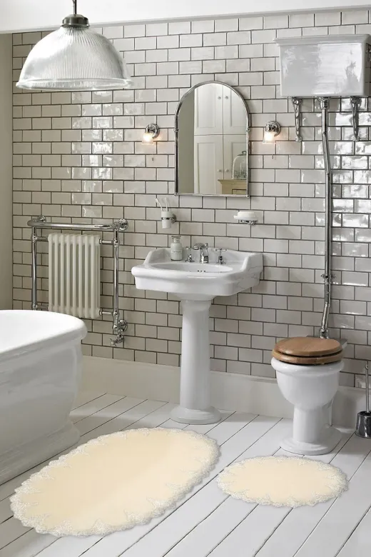 Alanur Home ZARO15 Zara Oval 2 Li Banyo Takımı (65 X 115 - 55 X 65 ) Krem