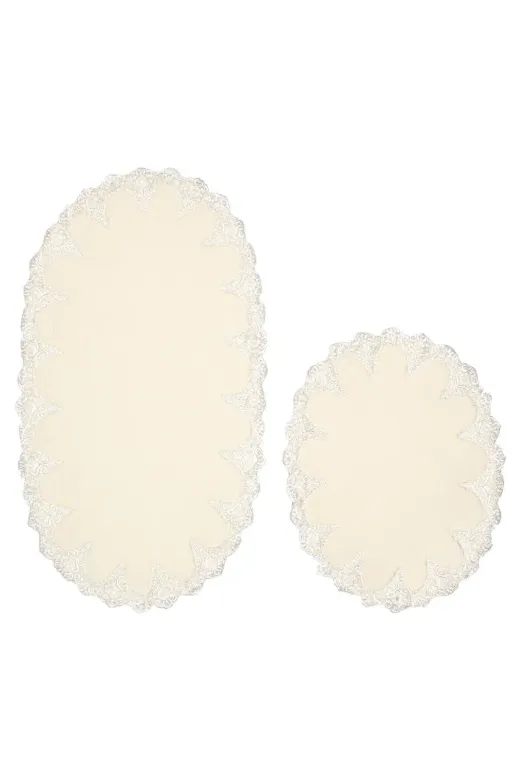 Alanur Home ZARO15 Zara Oval 2 Li Banyo Takımı (65 X 115 - 55 X 65 ) Krem