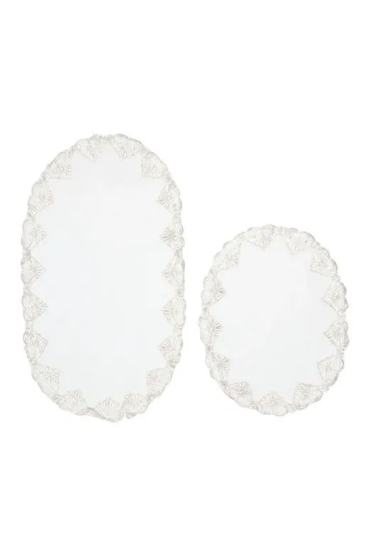 Alanur Home ZARYAO15 Zara Yaprak Oval 2 Li Set (65 X 115 - 55 X 65 ) Beyaz