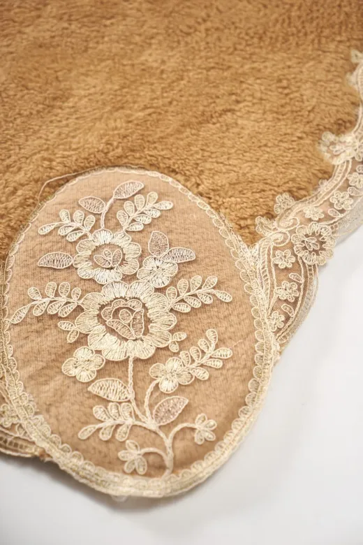 ALANUR VİYANA Viyana Welsoft Dantelli 2'li Banyo Klozet Takımı Açık Kahve