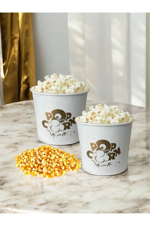 Albifoni PRA-11872375-8140 Metal Popcorn Kutusu - Patlamış Mısır Kovası 2 Adet