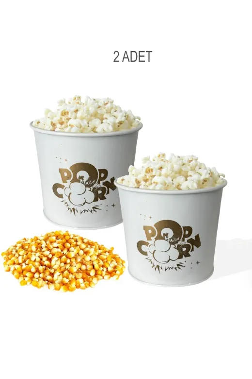 Albifoni PRA-11872375-8140 Metal Popcorn Kutusu - Patlamış Mısır Kovası 2 Adet