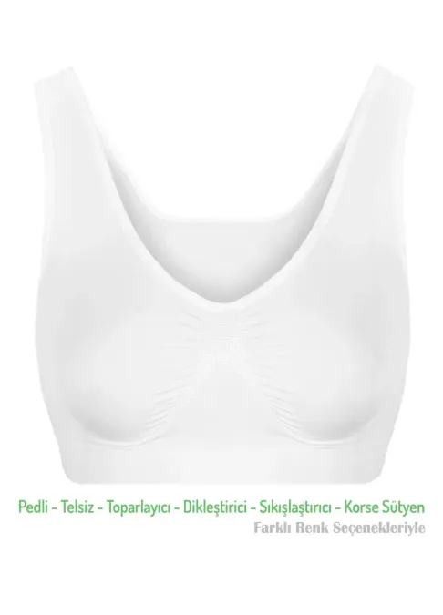 Alışveriş Meydanı Kadın Beyaz Pedli Kalın Askılı Dikleştirici Sıkılaştırıcı Toparlayıcı Sütyen Korse - Renk: Beyaz - Beden: L