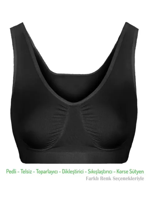 Alışveriş Meydanı Kadın Siyah Pedli Kalın Askılı Dikleştirici Sıkılaştırıcı Toparlayıcı Sütyen Korse - Renk: Siyah - Beden: M