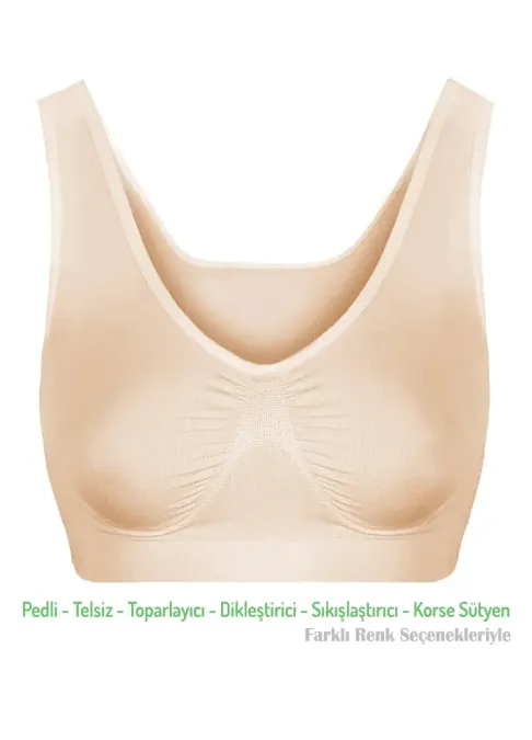 Alışveriş Meydanı Kadın Ten Pedli Kalın Askılı Dikleştirici Sıkılaştırıcı Toparlayıcı Sütyen Korse - Renk: Ten - Beden: S
