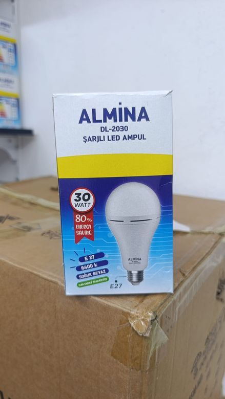 ALMİNA Almina Dl-2030  30Watt Şarjlı Led Ampul E27 Duy  6400K 2700 Lüman Ampul