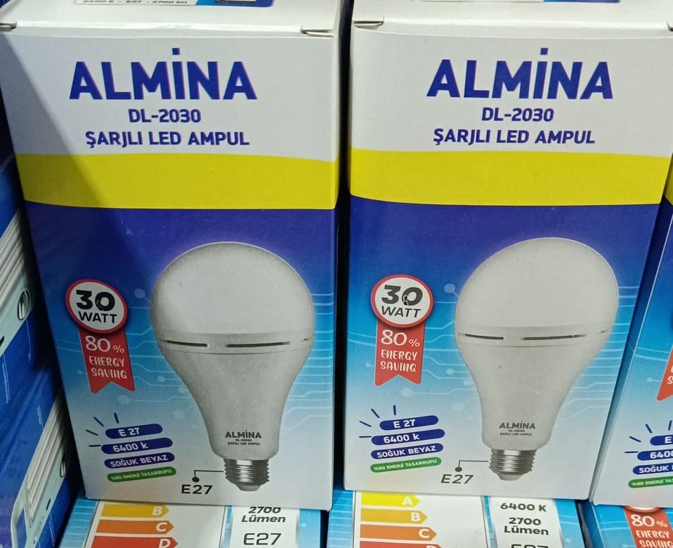 ALMİNA Almina Dl-2030  30Watt Şarjlı Led Ampul E27 Duy  6400K 2700 Lüman Ampul