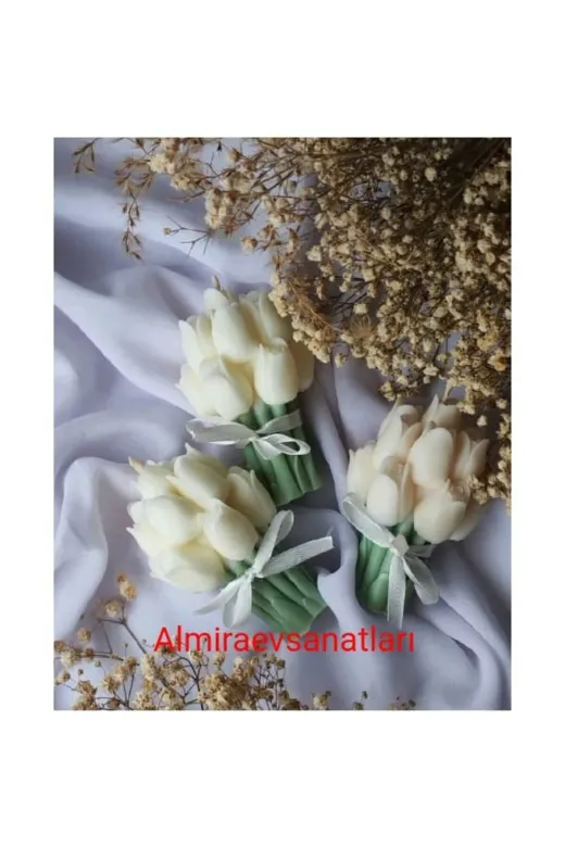 almiraevsanatları 3 Lü Beyaz Lale Buketi Mum4321 3 Lü Beyaz Lale Buketi Mum