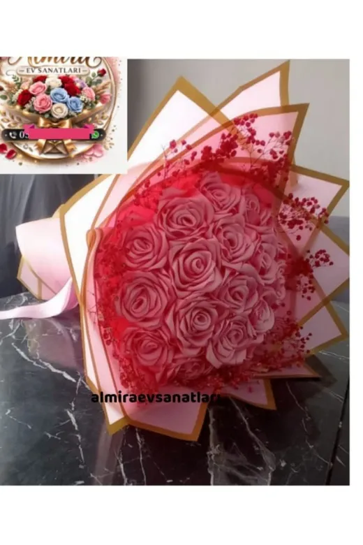 almiraevsanatları solmayan gül buketi toz pembe 432 Solmayan Gül Buketi Toz Pembe