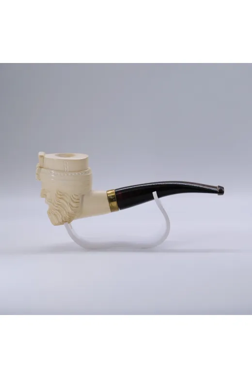 Altınışık Lületaşı dop20243601igo Hint Sih Hükümdarı Maharaja Ranjit Singh Figürlü El Oyması Lületaşı Pipo, Pirinç Bilezik 13,6 Cm