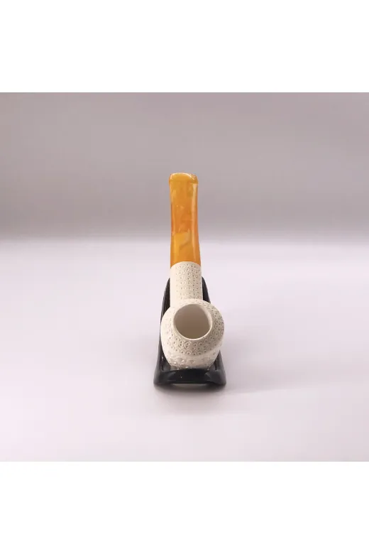 Altınışık Lületaşı dop20271846igo El Oyması Lületaşı Pipo 9Mm Filtreli | Bal Rengi Akrilik Ağızlık, Özel Kabartma Desen