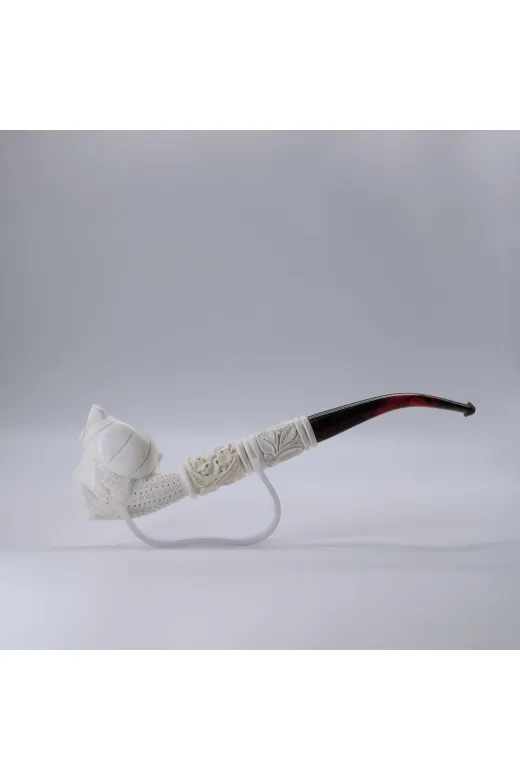 Altınışık Lületaşı dop20278019igo El Oyması Lületaşı Osmanlı Paşa Figürlü, Çiçek Motifli Pipo 21,5 Cm Akrilik Ağızlıklı Koleksiyonluk
