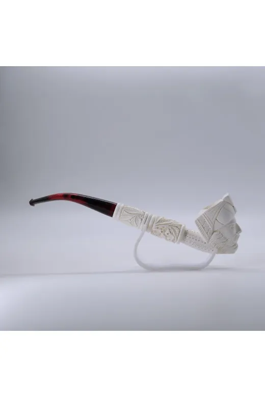 Altınışık Lületaşı dop20278019igo El Oyması Lületaşı Osmanlı Paşa Figürlü, Çiçek Motifli Pipo 21,5 Cm Akrilik Ağızlıklı Koleksiyonluk