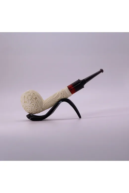 Altınışık Lületaşı dop20378122igo El Oyması Lületaşı Pipo Çiçek Motifli Akrilik Ağızlıklı 9 Mm Filtre Uyumlu Koleksiyonluk Tasarım