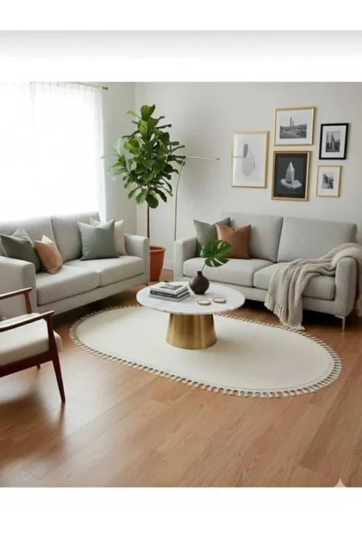 ALTUN CARPET DFHSERTYI8UI Kirem Ponpon Saçakli Pelüş Hali Oval Modern Kaymaz Tabanli