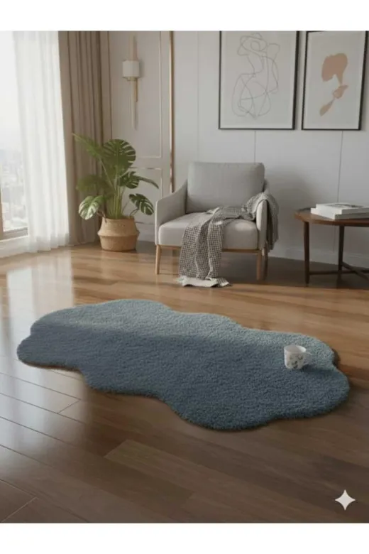 ALTUN CARPET DSHTRDYTJFUKGIHJKM Turkuaz Modern Post Pelüş Kamaz Tabanli Hali 2 Cm Kalinlik 12Ml Hav Yuksekliği Var