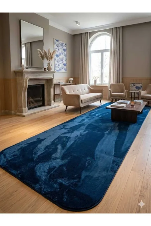 ALTUN CARPET DTFYGJHNKJMKOLÖ Modern Kare Lacivert Pelüş Hali Kaymaz Taban Solon Halisi 12Ml Hav Yuksekliği Var 2Cm Kalinlik Var