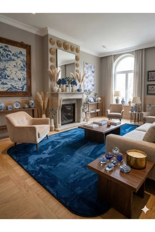 ALTUN CARPET DTFYGJHNKJMKOLÖ Modern Kare Lacivert Pelüş Hali Kaymaz Taban Solon Halisi 12Ml Hav Yuksekliği Var 2Cm Kalinlik Var