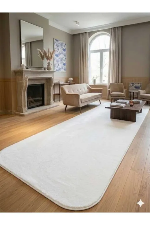 ALTUN CARPET EYRT8UHJIK9 Modern Beyaz Pelüş Kaymaz Taban Solan Koridor Halisi 12Ml Hav Yüksekliği 2 Cm Kalinlik