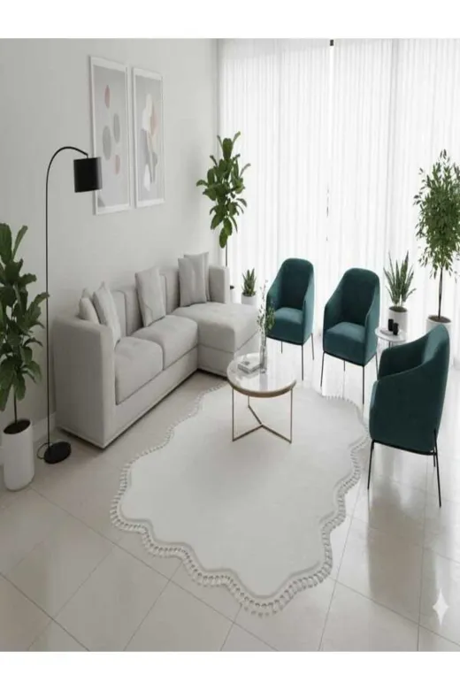 ALTUN CARPET FGDHRYTUIYU Modern Ponpon Saçakli Pelüş Hali Kaymaz Taban Salon Hali
