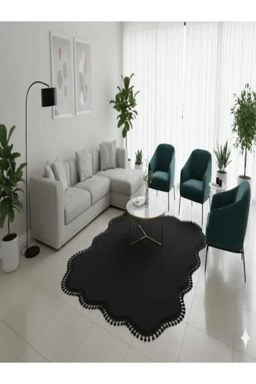 ALTUN CARPET FGDHRYTUIYU Modern Ponpon Saçakli Pelüş Hali Kaymaz Taban Salon Hali
