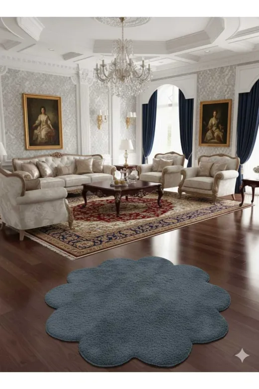 ALTUN CARPET FGHJGUKIHLUJK Turkuaz Papatya Model Pelüş Hali Kaymaz Modern